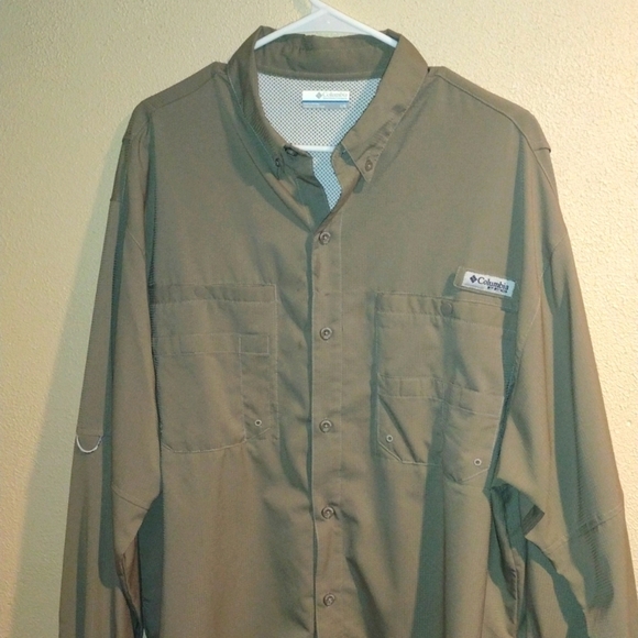 Columbia PFG Omni-Shade Vented Tan Fishin Long Sleeve Button up Shirt Outerwear - Picture 1 of 11